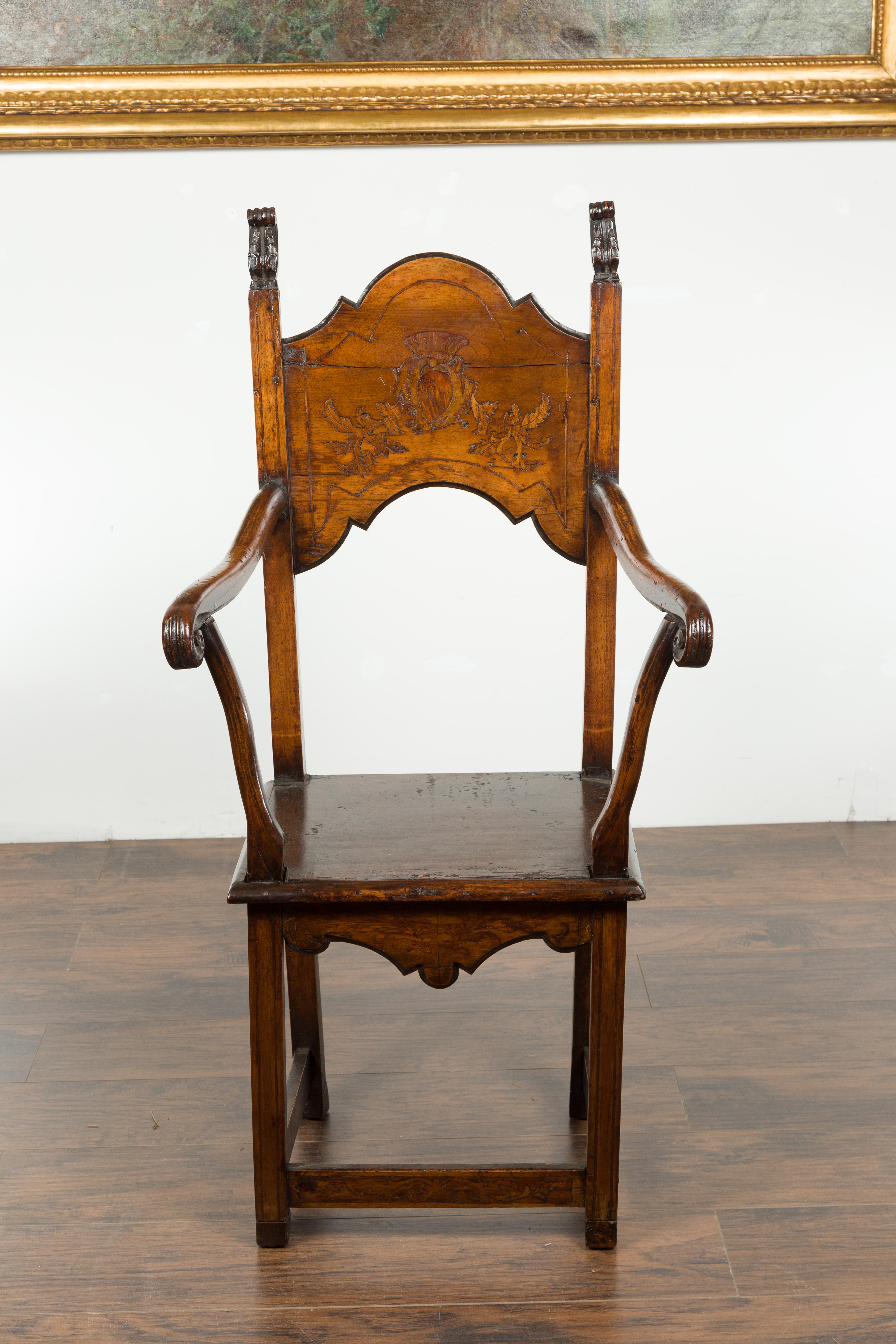 Tall English Georgian Wooden Armchair with Carved Cartouche, circa 1800-1820 3
