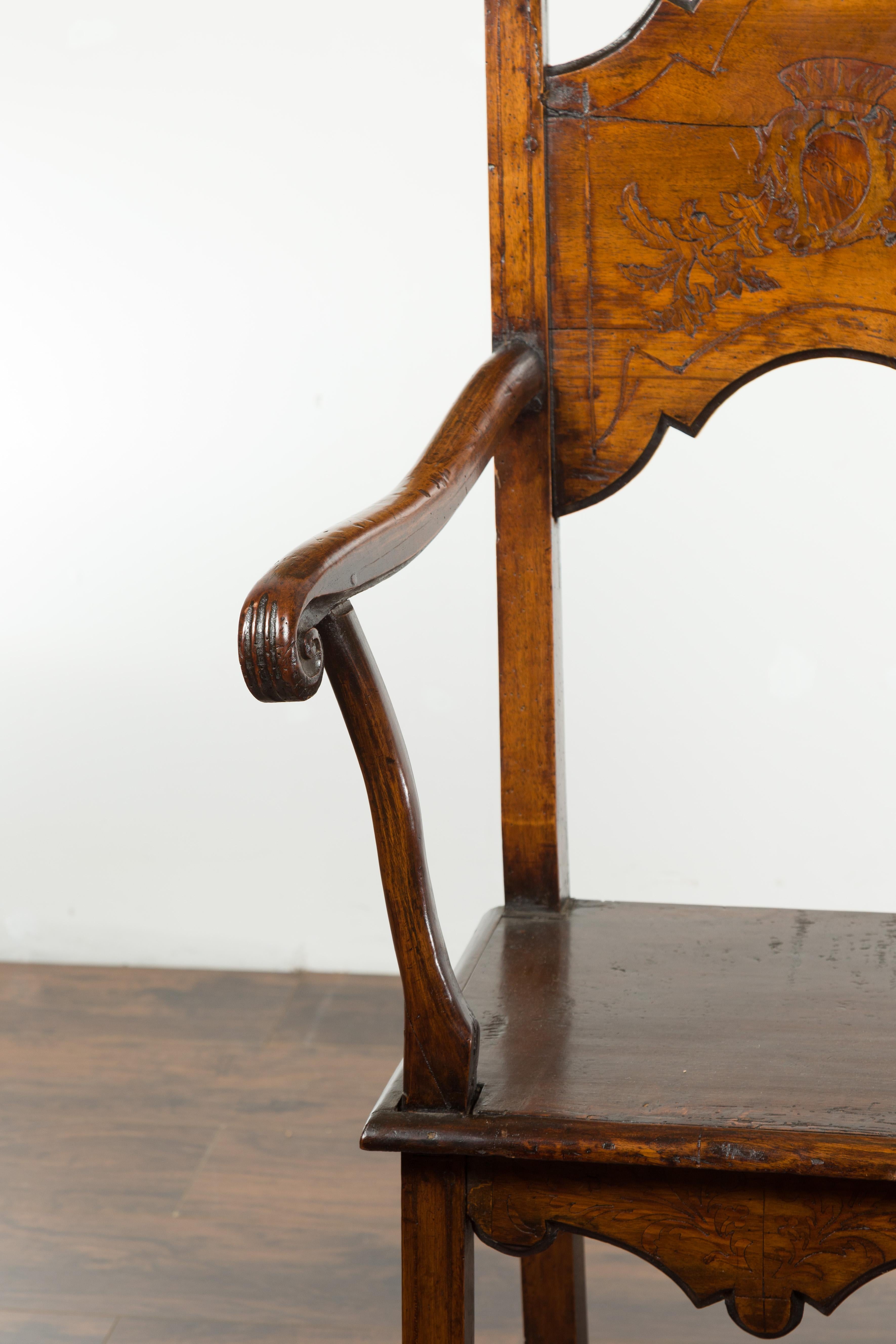 Tall English Georgian Wooden Armchair with Carved Cartouche, circa 1800-1820 4