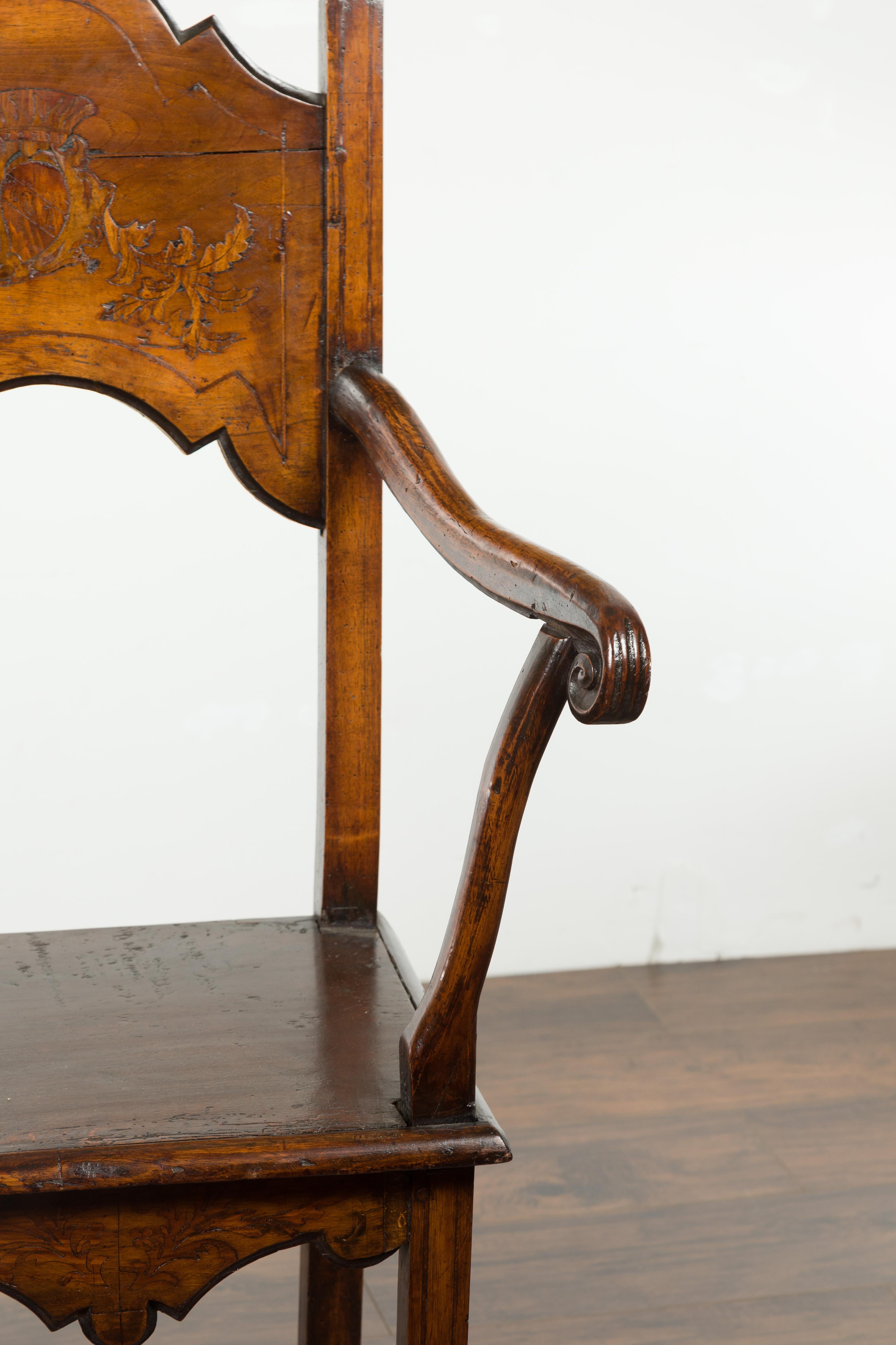 Tall English Georgian Wooden Armchair with Carved Cartouche, circa 1800-1820 5