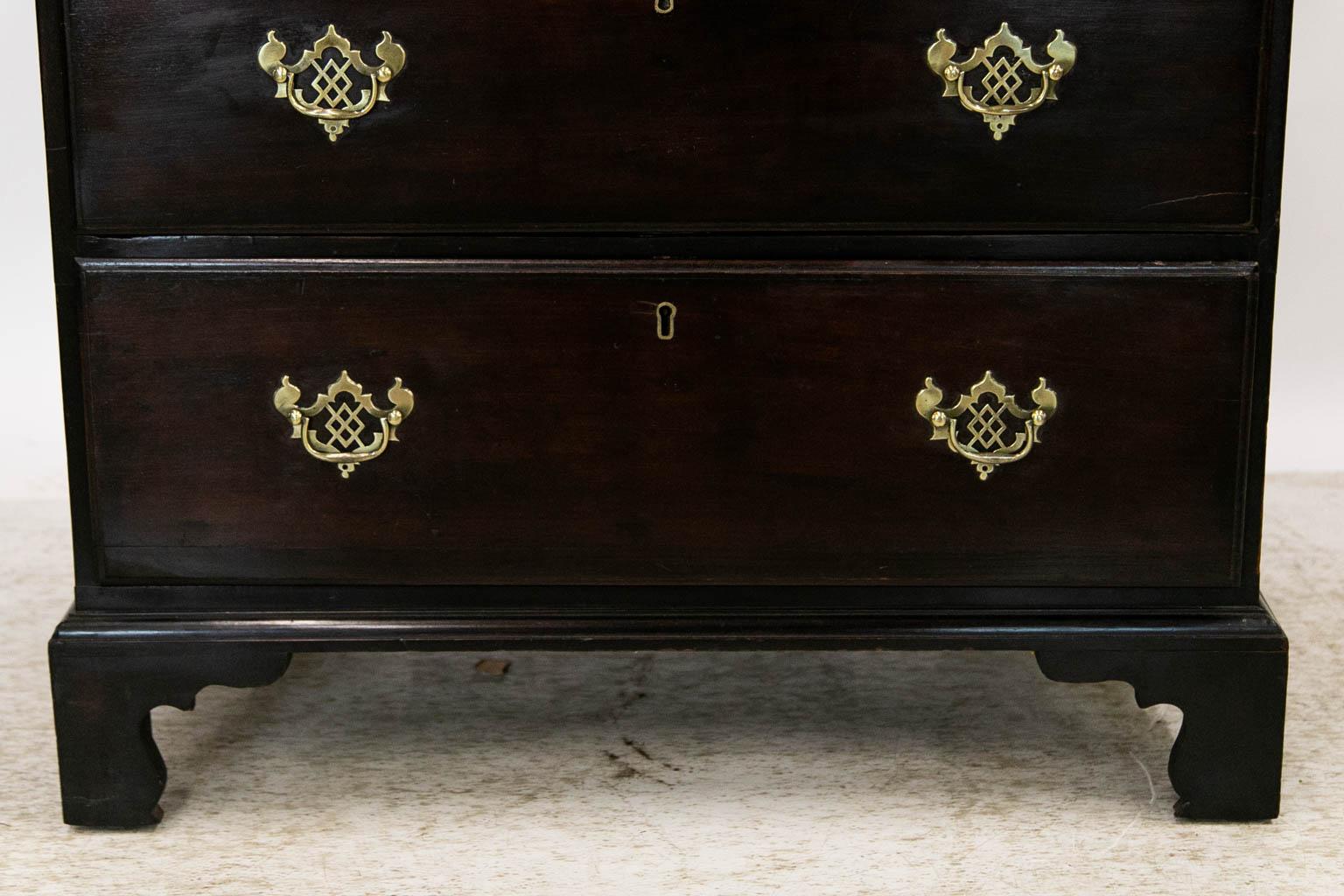 This tall chest has the original hardware, dentil cornice, and thumbnail drawer fronts.