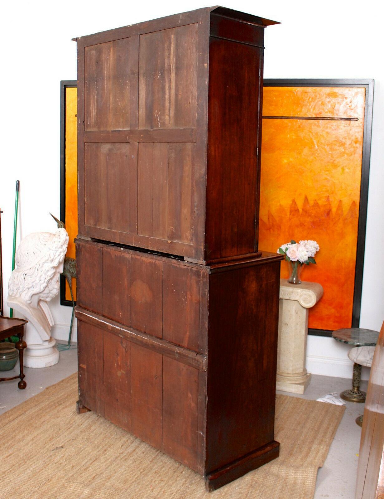 Tall English Secrétaire Bureau Bookcase Astragal Glazed Mahogany Library Cabinet For Sale 7