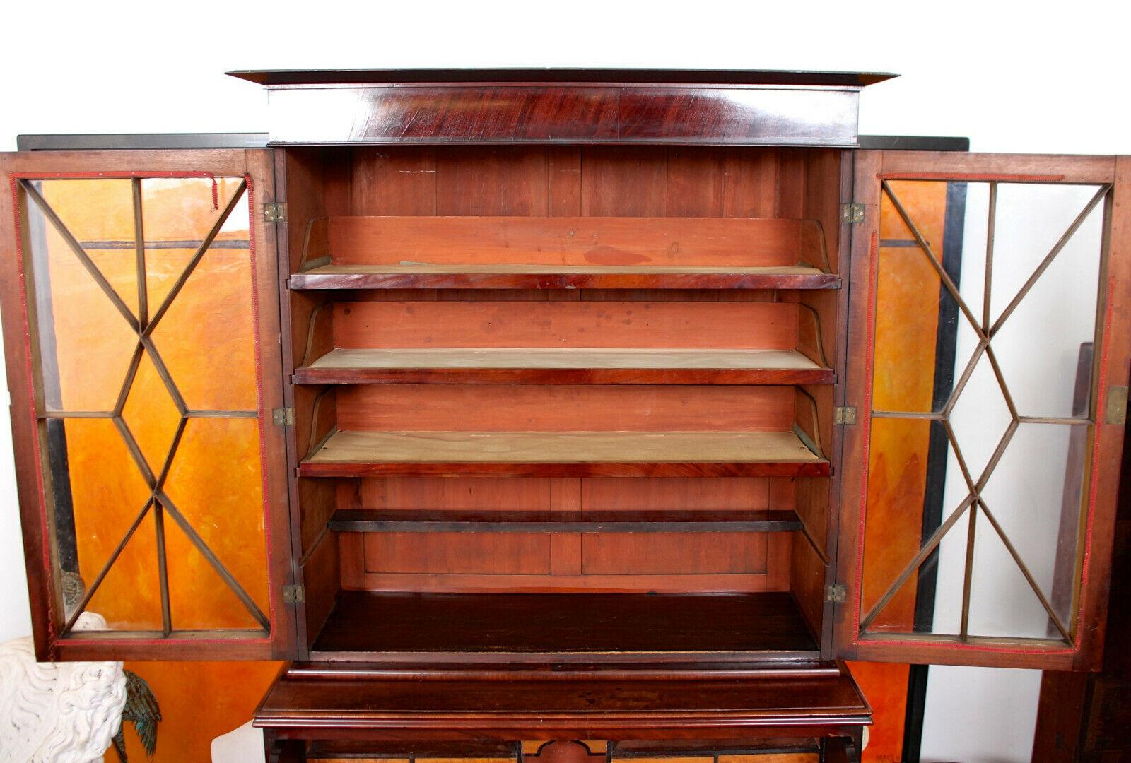 Tall English Secrétaire Bureau Bookcase Astragal Glazed Mahogany Library Cabinet In Good Condition For Sale In Newcastle upon Tyne, GB