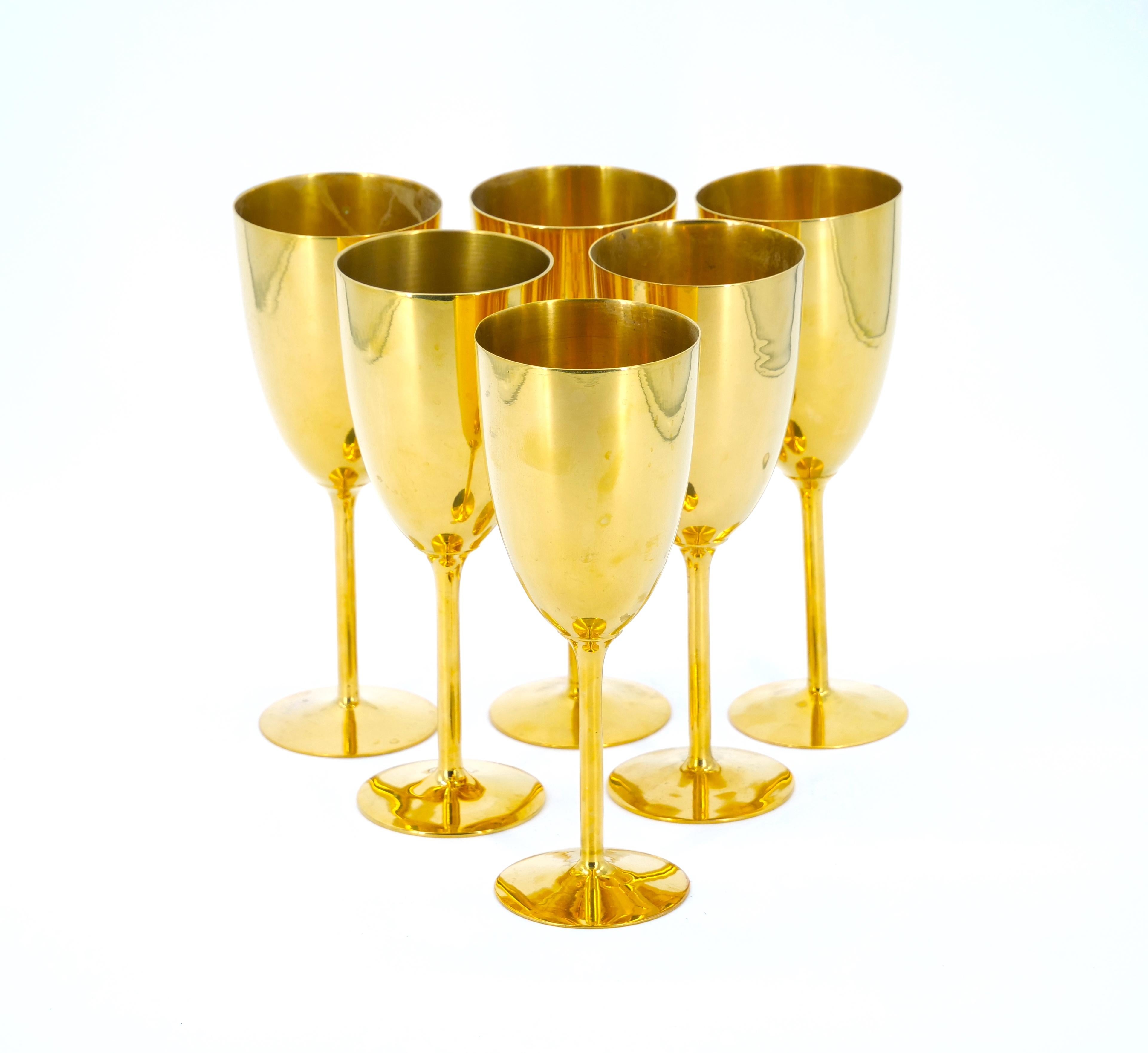 Tall English Sheffield Gilt wine / Water Goblets Service / 14 People For Sale 4