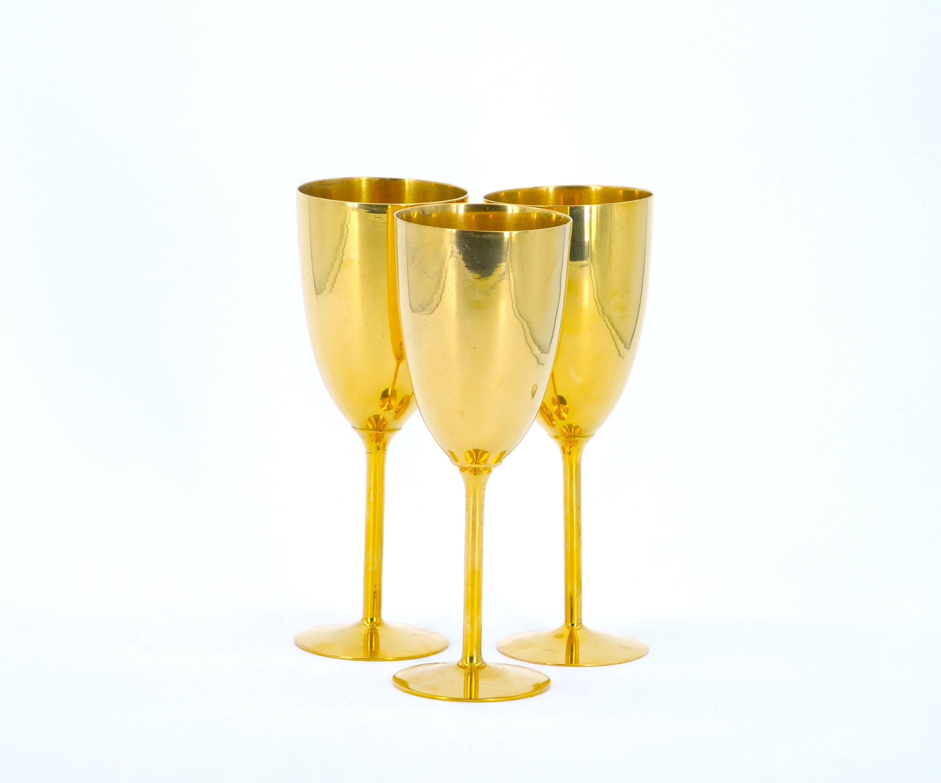 Tall English Sheffield Gilt wine / Water Goblets Service / 14 People For Sale 5
