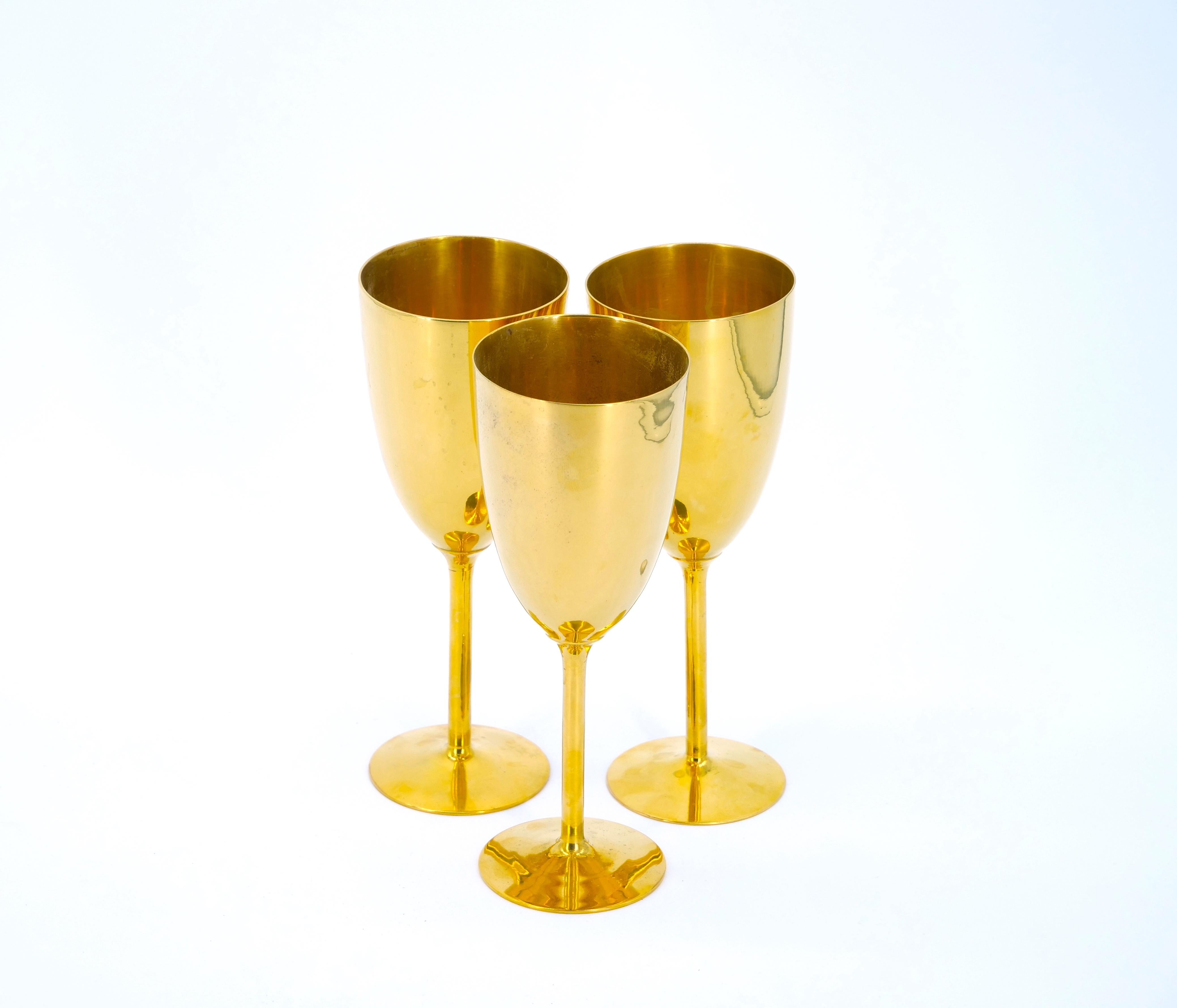 Tall English Sheffield Gilt wine / Water Goblets Service / 14 People For Sale 6