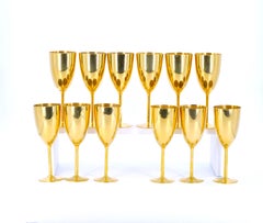 Tall English Sheffield Gilt wine / Water Goblets Service / 14 People