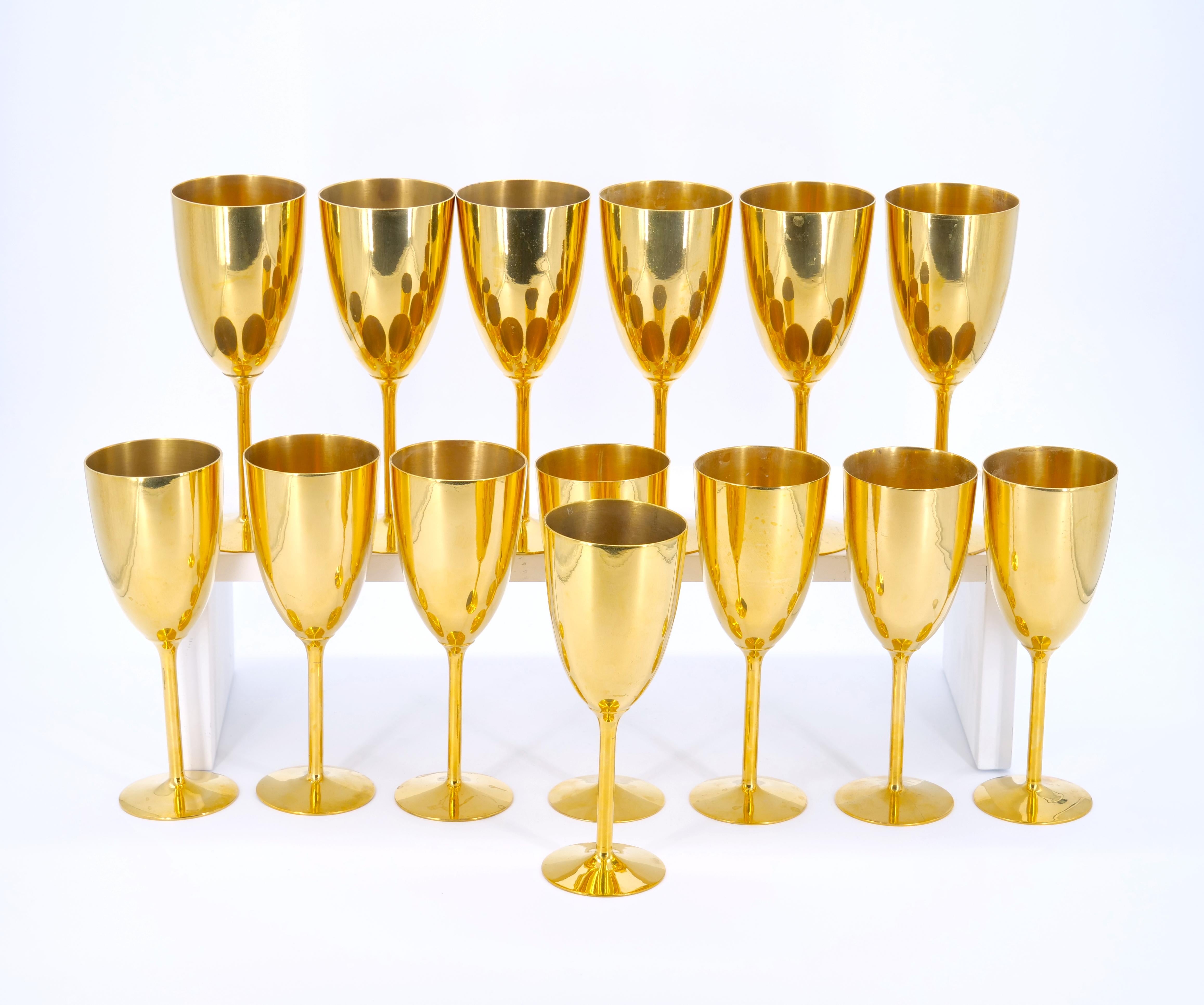 Victorian Tall English Sheffield Gilt wine / Water Goblets Service / 14 People For Sale