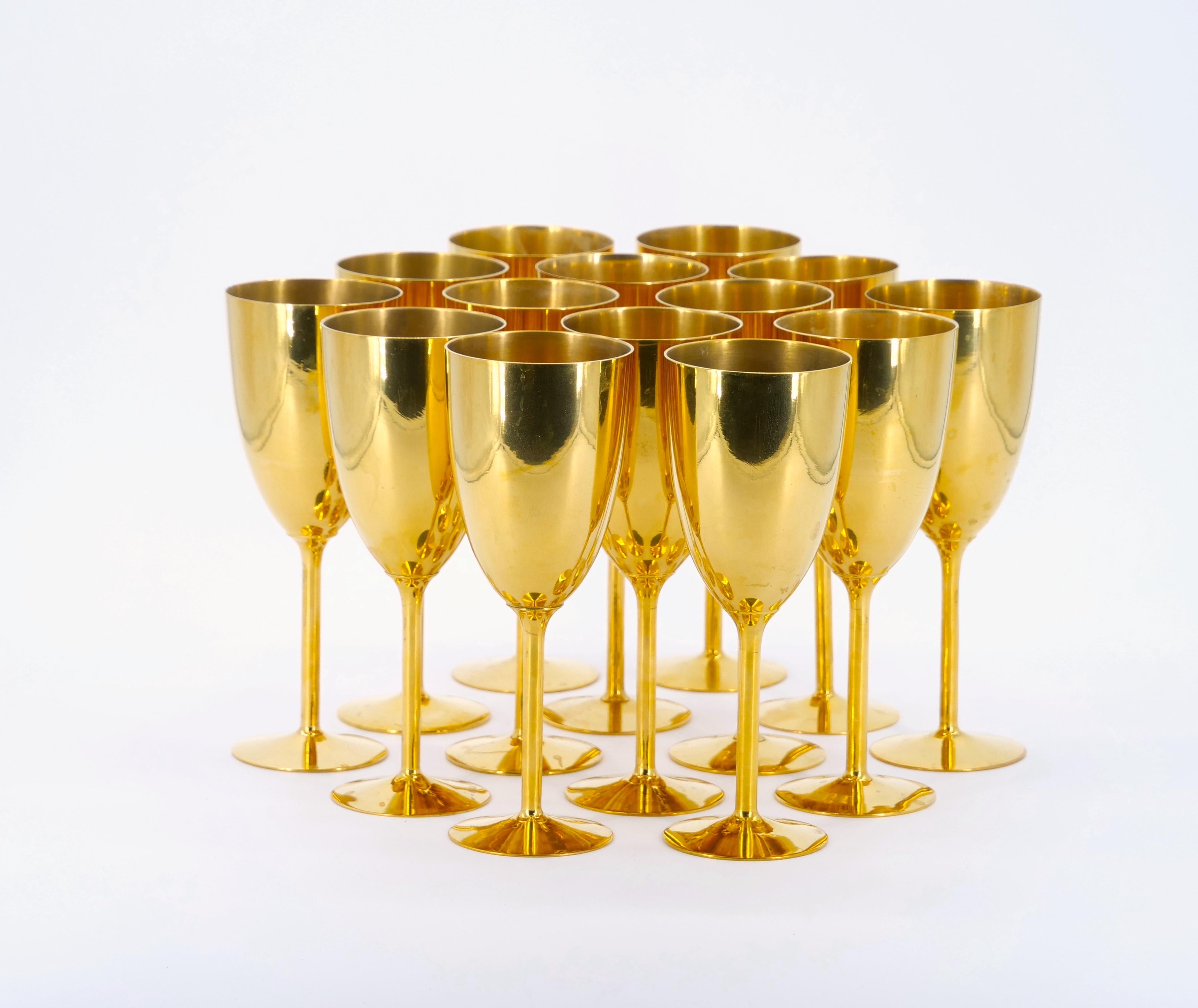 20th Century Tall English Sheffield Gilt wine / Water Goblets Service / 14 People For Sale