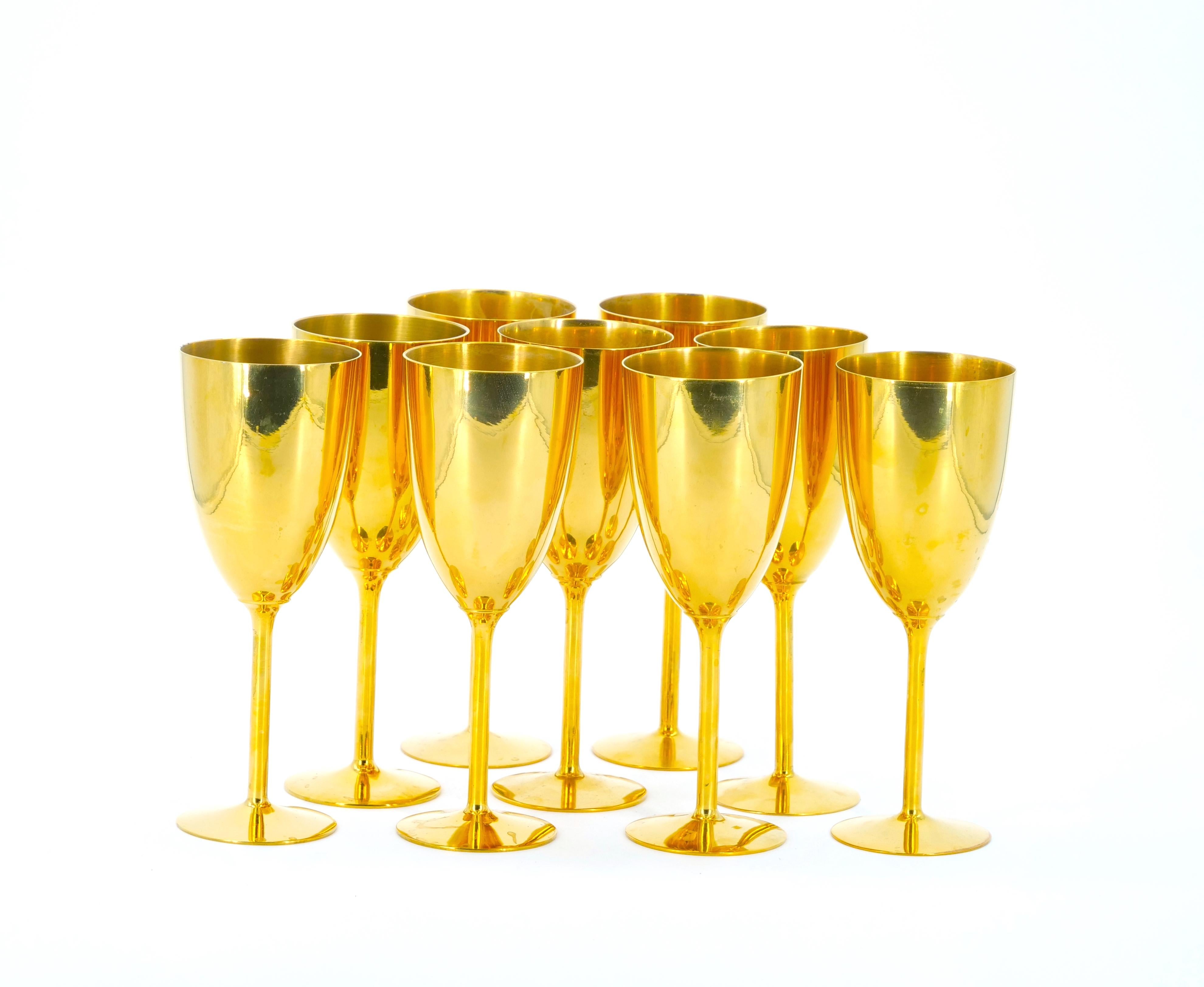 Tall English Sheffield Gilt wine / Water Goblets Service / 14 People For Sale 1