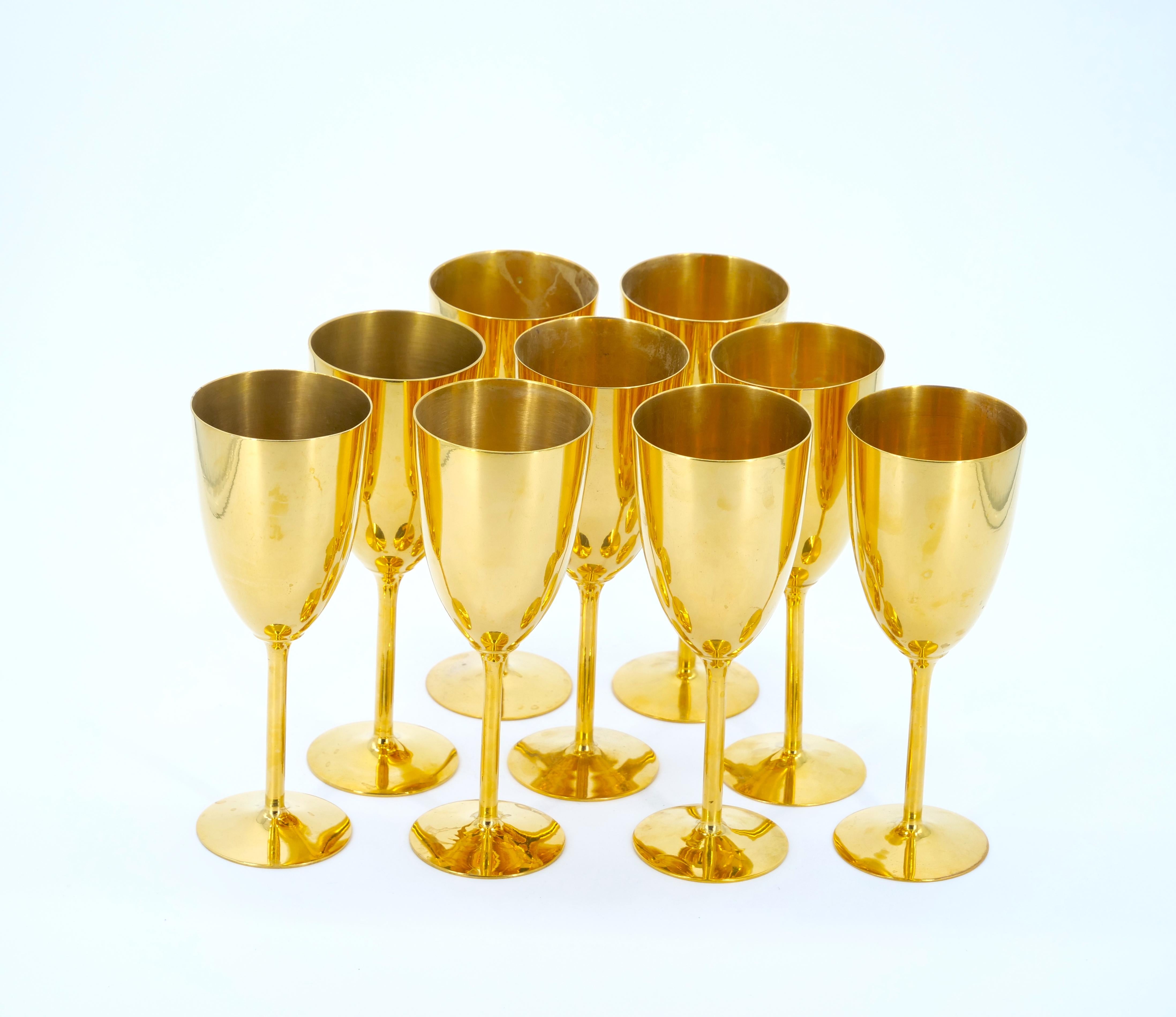 Tall English Sheffield Gilt wine / Water Goblets Service / 14 People For Sale 2