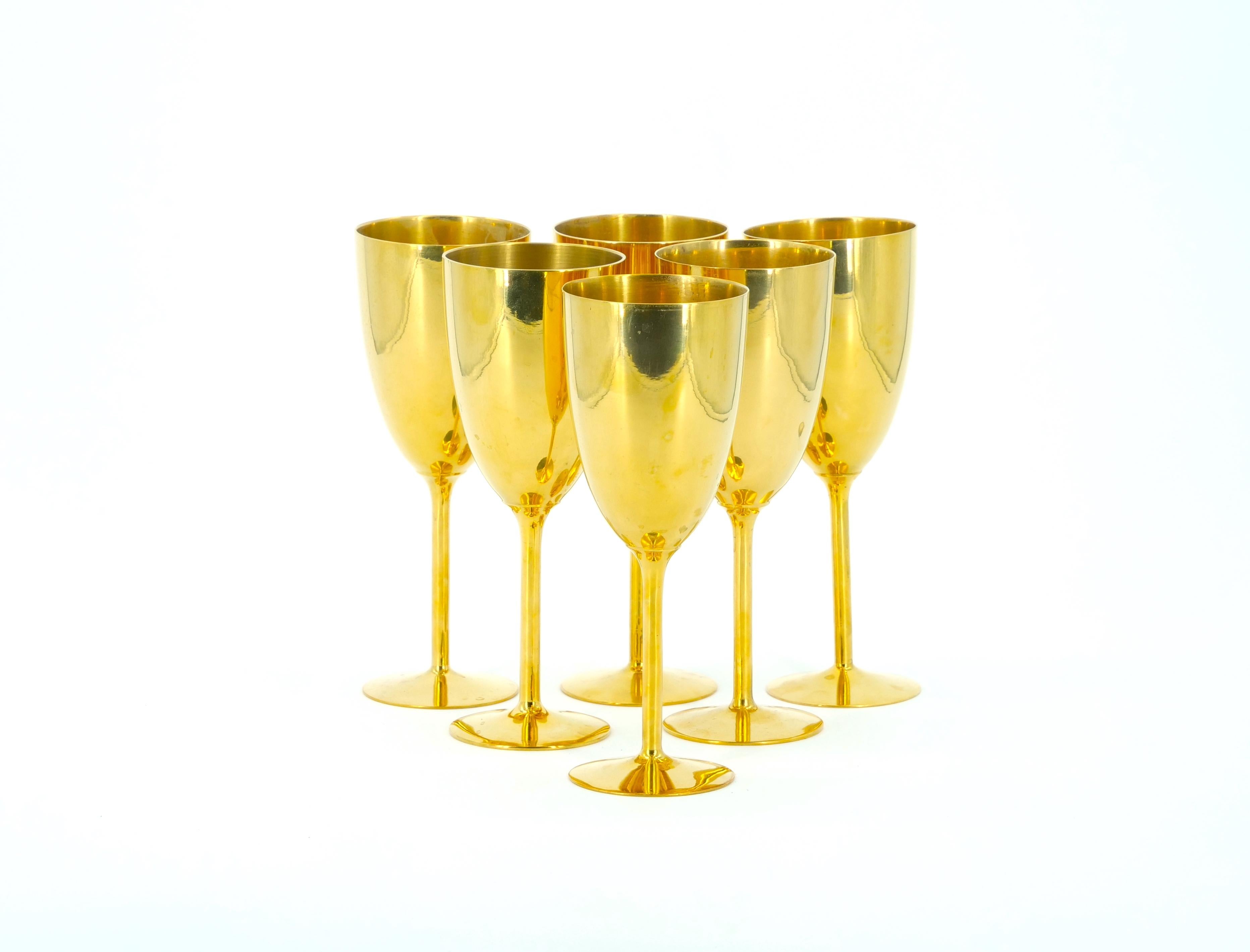 Tall English Sheffield Gilt wine / Water Goblets Service / 14 People For Sale 3