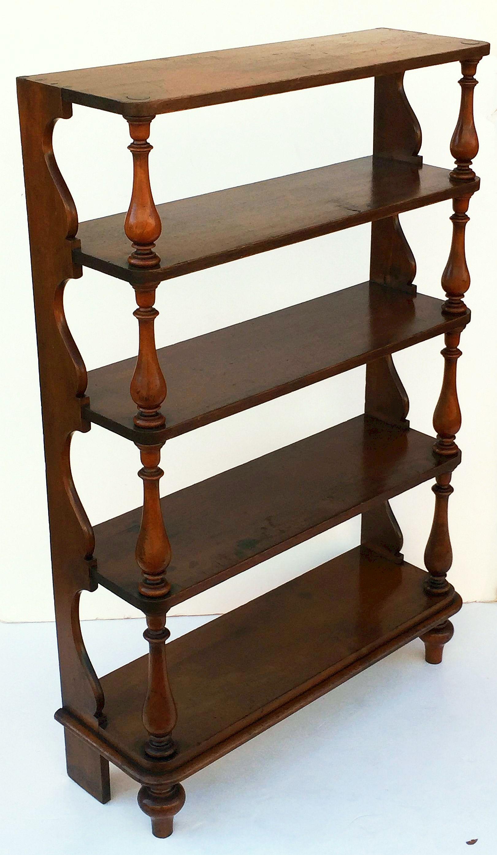 Wood Tall English Standing Shelves or Bookcase Étagère of Fruitwood