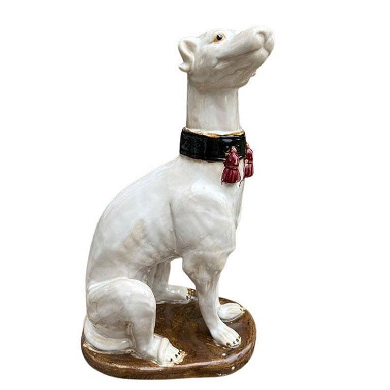 American Classical Tall English Traditional Ceramic Greyhound Dog Statue in White For Sale