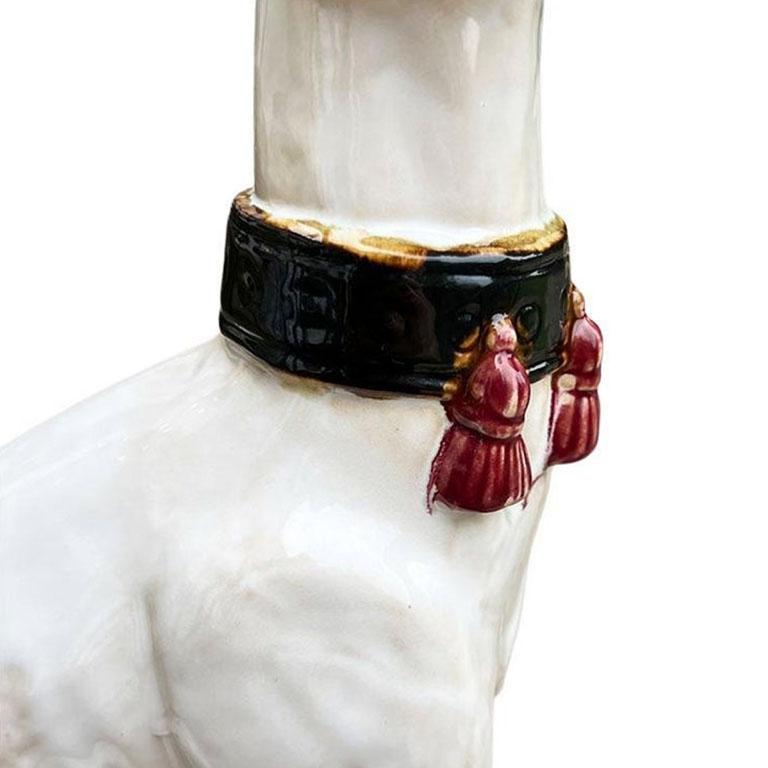 American Tall English Traditional Ceramic Greyhound Dog Statue in White For Sale