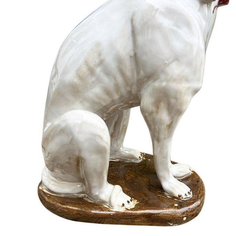 Tall English Traditional Ceramic Greyhound Dog Statue in White In Good Condition For Sale In Oklahoma City, OK