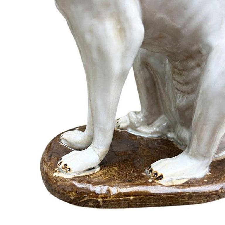20th Century Tall English Traditional Ceramic Greyhound Dog Statue in White For Sale