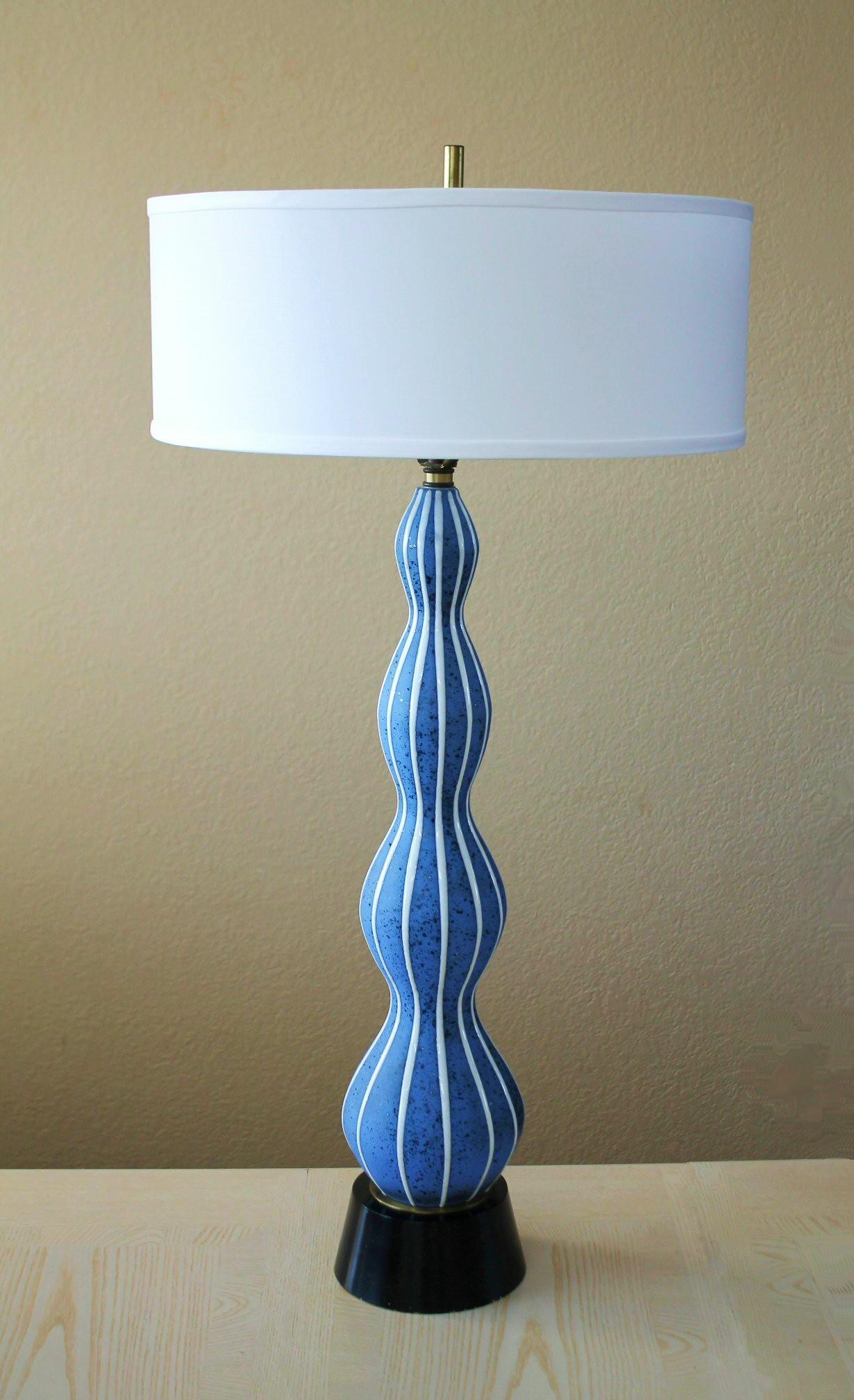 ¡Alto y épico! Azul Vintage MCM Lámpara Cerámica Italiana Bitossi Años 50 Aldo Londi Moderno de mediados de siglo en venta
