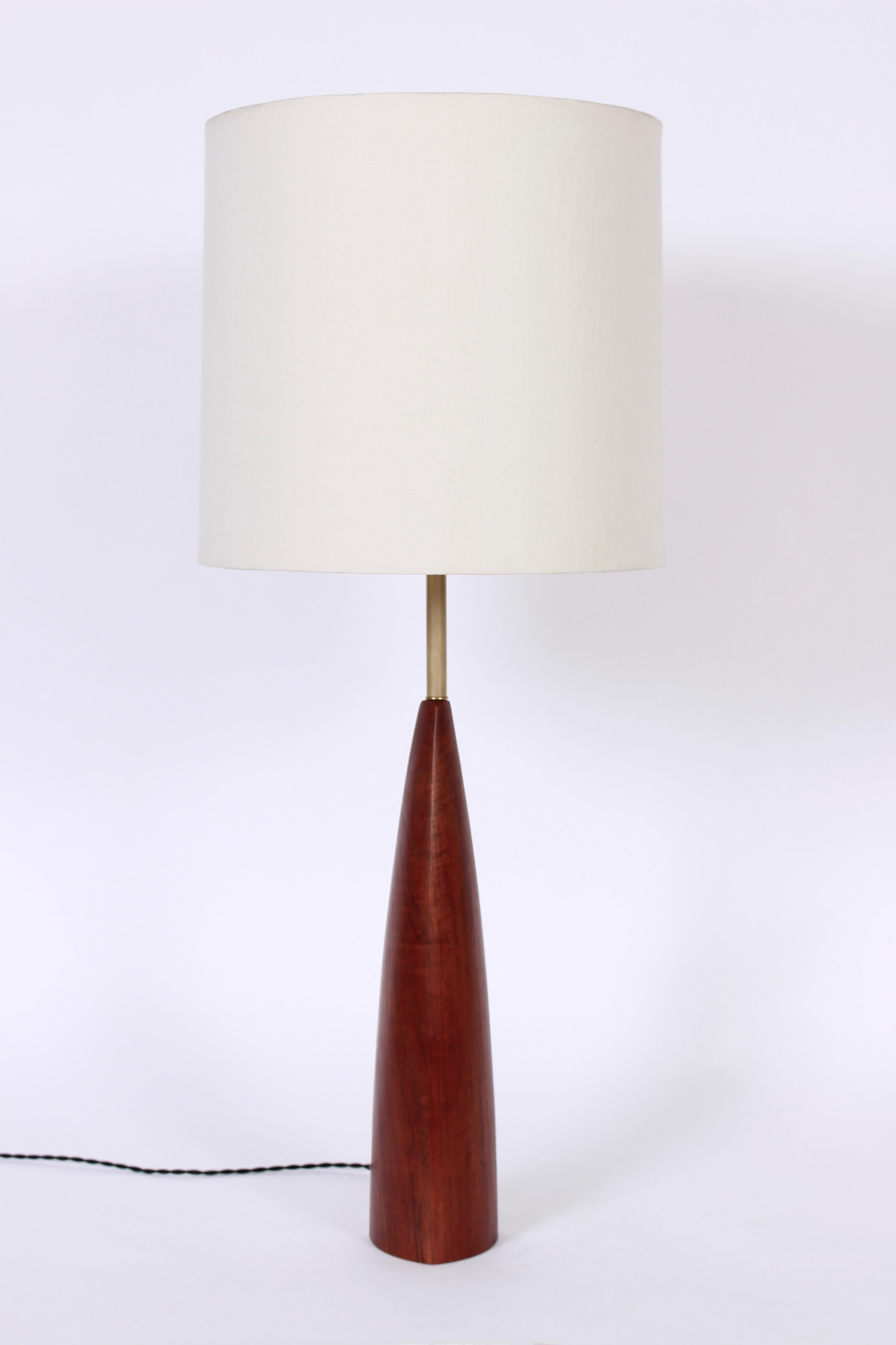 Tall Ernst Henriksen Denmark Turned Teak and Brass Table Lamp, 1960's For Sale 2