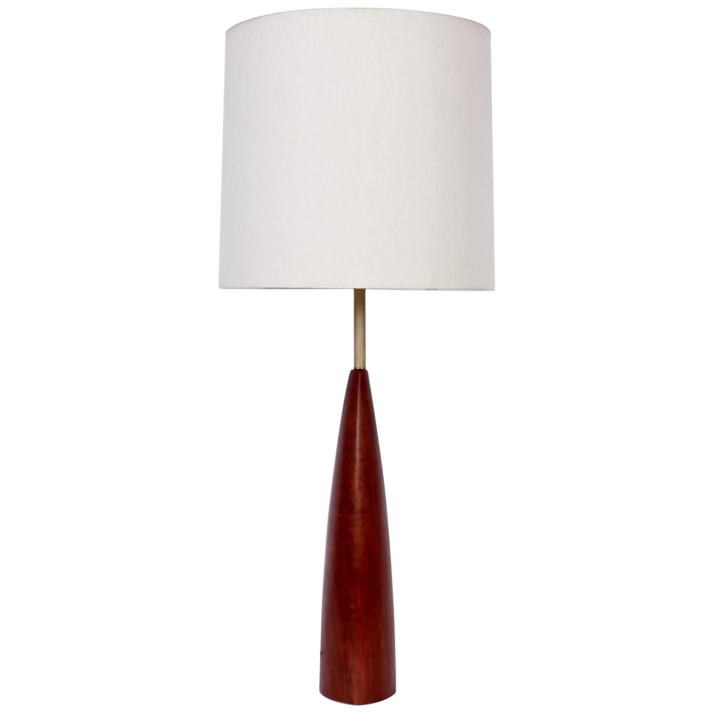 Tall Ernst Henriksen Denmark Turned Teak and Brass Table Lamp, 1960's