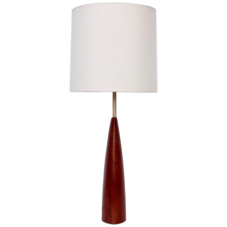 Tall Ernst Henriksen Denmark Turned Teak and Brass Table Lamp, 1960's For  Sale at 1stDibs