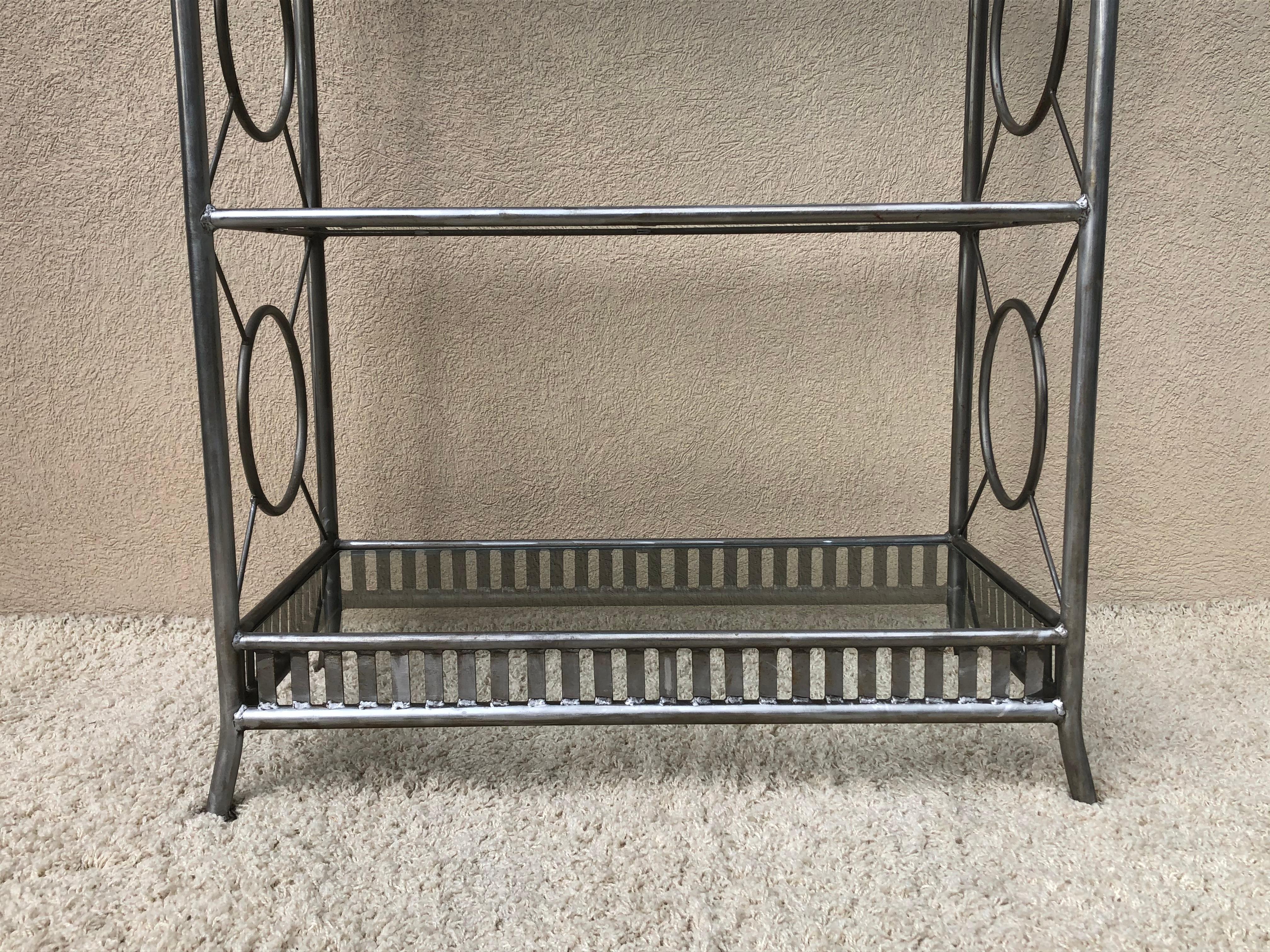 Tall Etagere Silver Steel Glass Hollywood Regency Maison Jansen Style For Sale 2