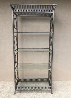 Tall Etagere Silver Steel Glass Hollywood Regency Maison Jansen Style
