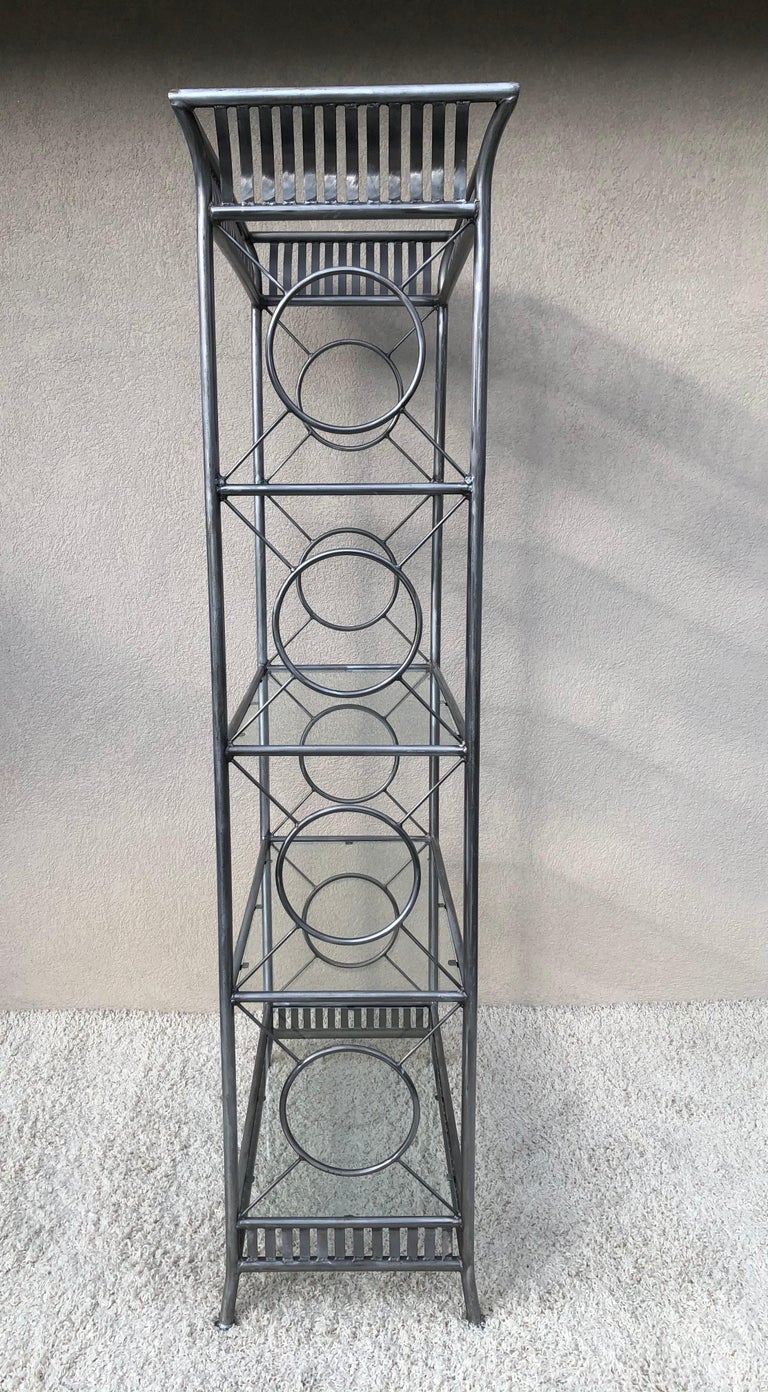 20th Century Tall Etagere Silver Steel Glass Hollywood Regency Maison Jansen Style For Sale