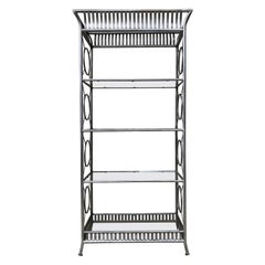 Retro Tall Etagere Silver Steel Glass Hollywood Regency Maison Jansen Style