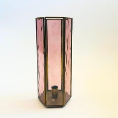 Tall Etched Glass and Brass Candle Holder