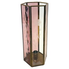 Tall Etched Glass and Brass Candle Holder