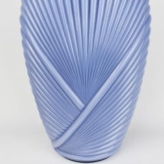 Tall Faceted Geometric Blue Art Deco Draped Glass Vase, 1980s