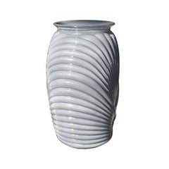 Tall Faceted Geometric Blue Art Deco Draped Glass Vase, 1980s