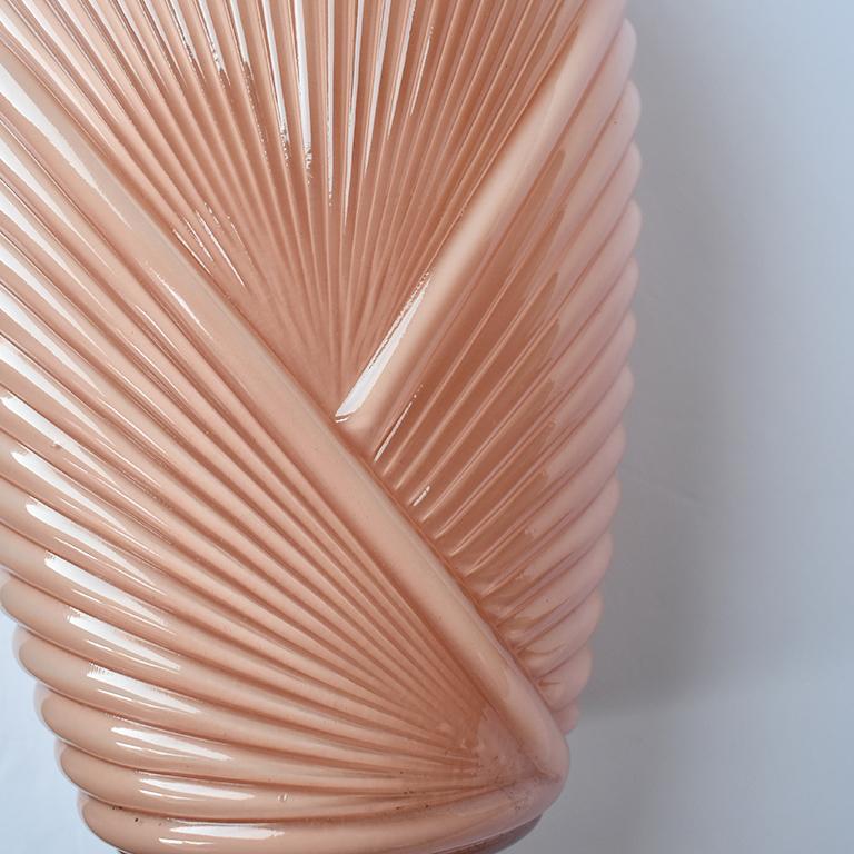 Tall Faceted Geometric Pink Art Deco Draped Glass Vase, 1980s In Good Condition For Sale In Oklahoma City, OK