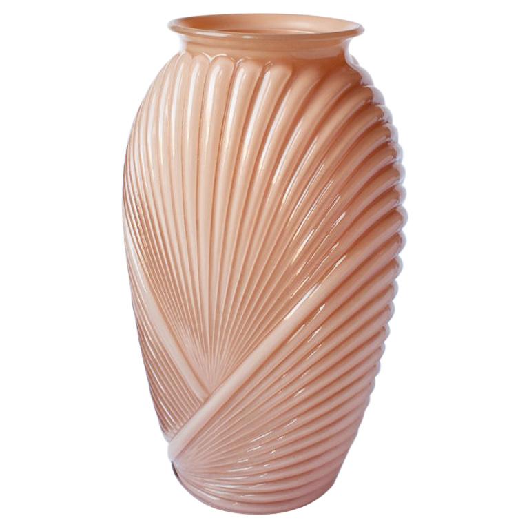 Tall Faceted Geometric Pink Art Deco Draped Glass Vase, 1980s