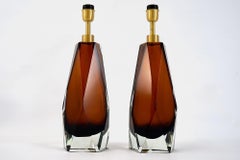 Tall Faceted Table Lamps pairs, Tobacco color Murano Glass , Maestro Collection