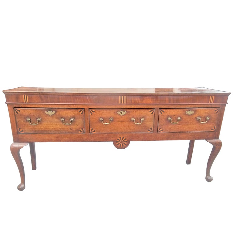 Tall Fan Inlaid Welsh Or English Dresser Of Oak And Mahogany For