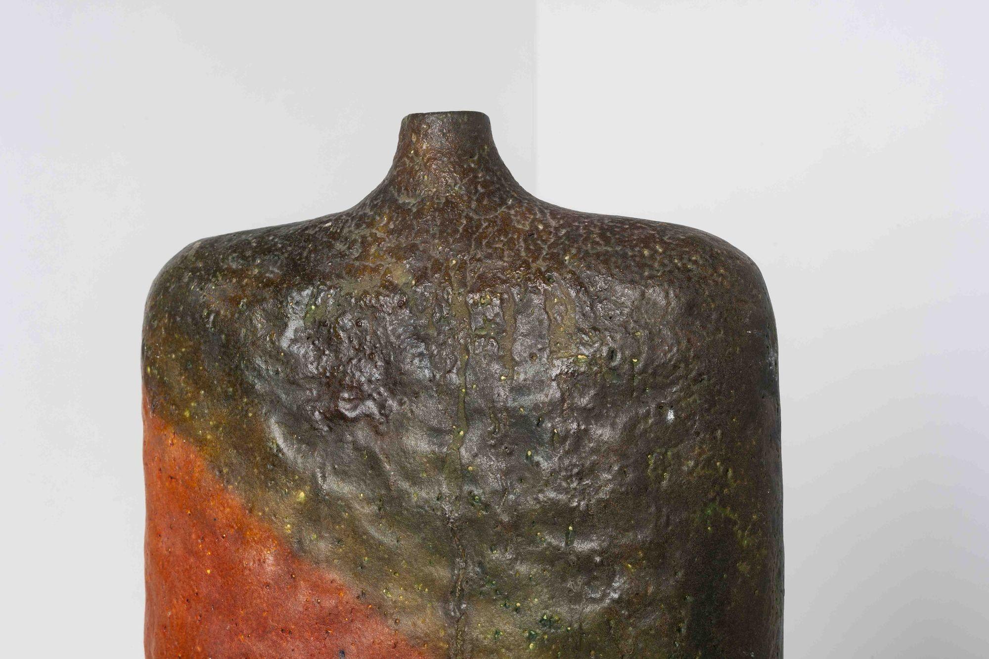 Smaltato Vaso Monumentale Fantoni smaltato in arancione e verde in vendita