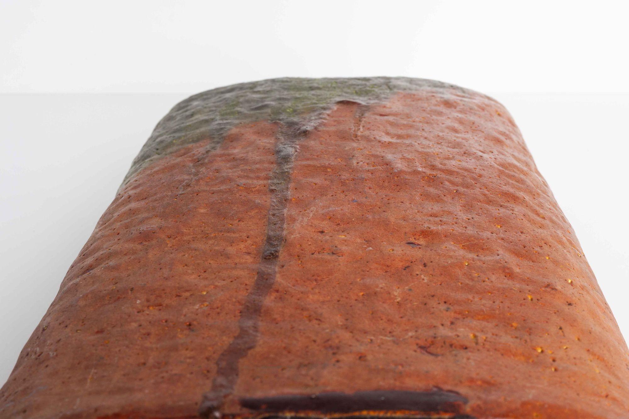 Metà XX secolo Vaso Monumentale Fantoni smaltato in arancione e verde in vendita