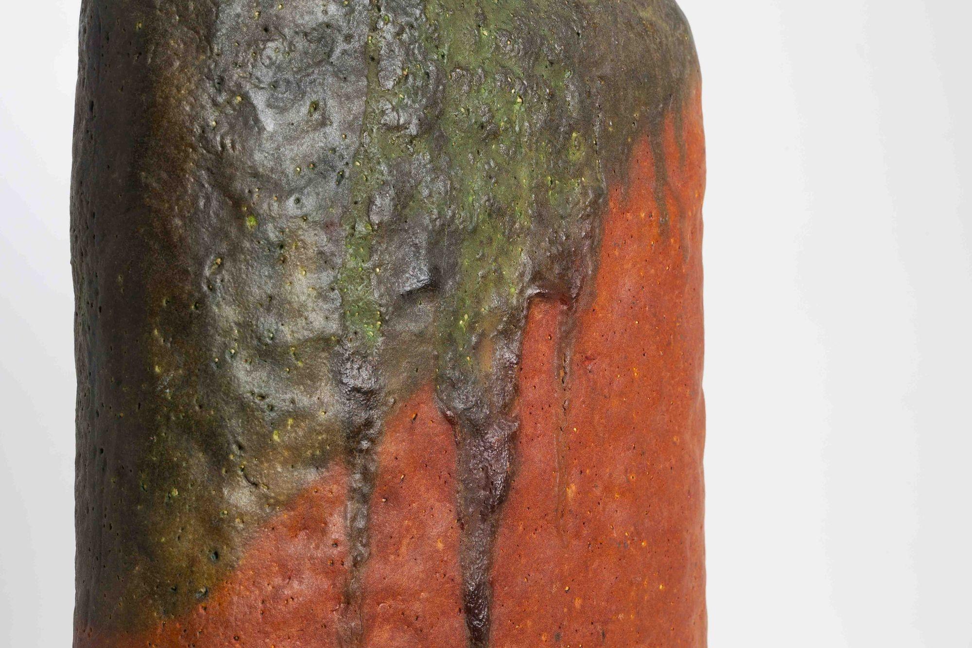 Milieu du XXe siècle Grand vase émaillé orange et vert Fantoni en vente