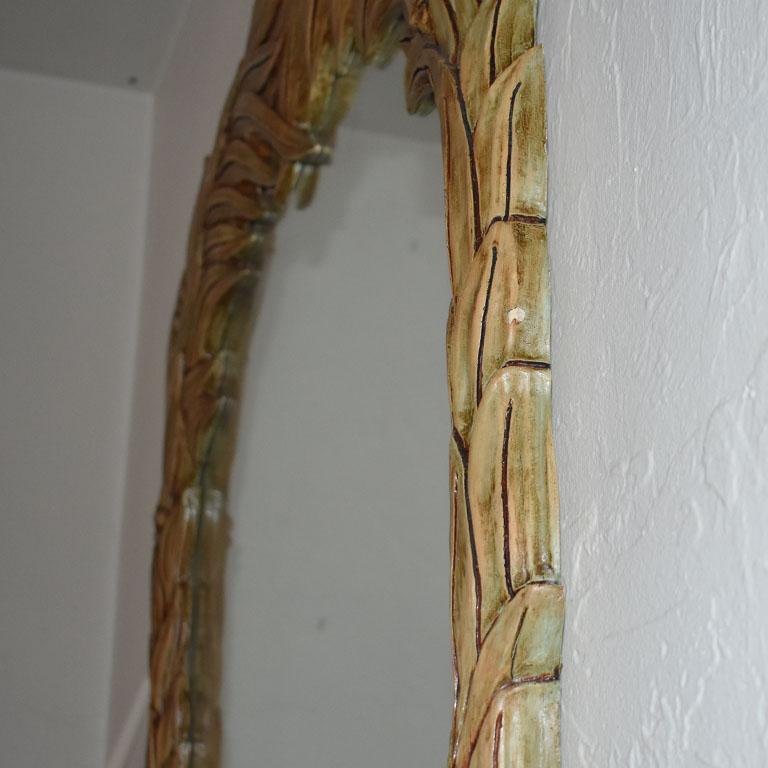 Tall Faux Bois Brown Art Nouveau Wall or Mantle Mirror with Botanical Motif  In Good Condition In Oklahoma City, OK