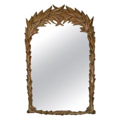 Antique Tall Faux Bois Brown Art Nouveau Wall or Mantle Mirror with Botanical Motif