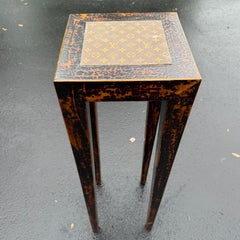 Tall Faux Tortoiseshell Wood Pedestal w Louis Vuitton Fabric