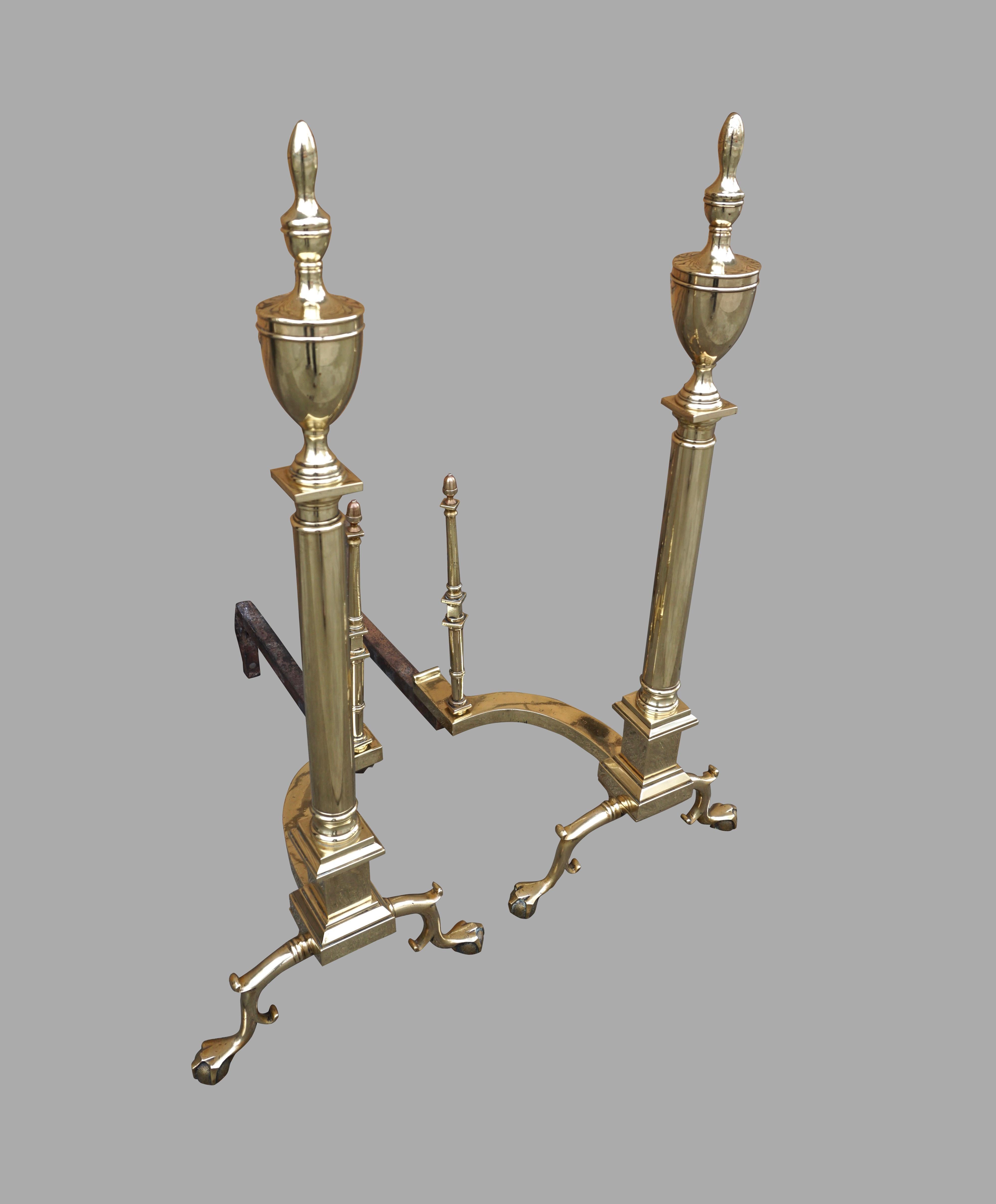 Impressive Large Scale Federal Style Brass Andirons with Ball and Claw Feet 2