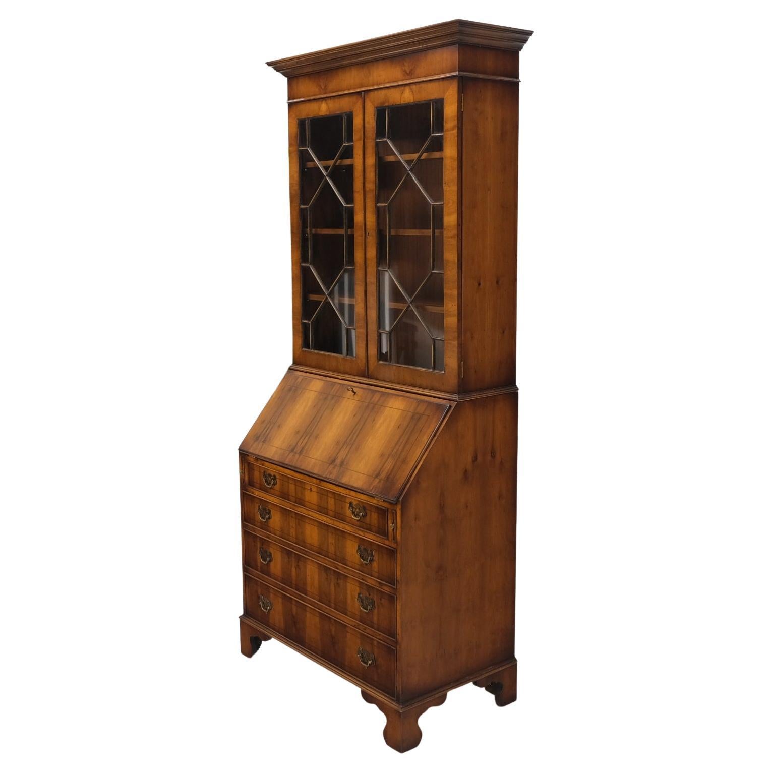 Tall Federal Style Drop Front Secretary Individual Pains Glass Door Bookcase