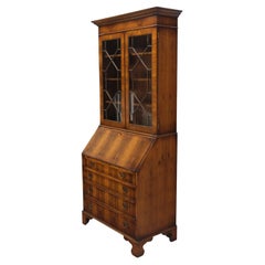 Tall Federal Style Drop Front Secretary Individual Pains Glass Door Bookcase