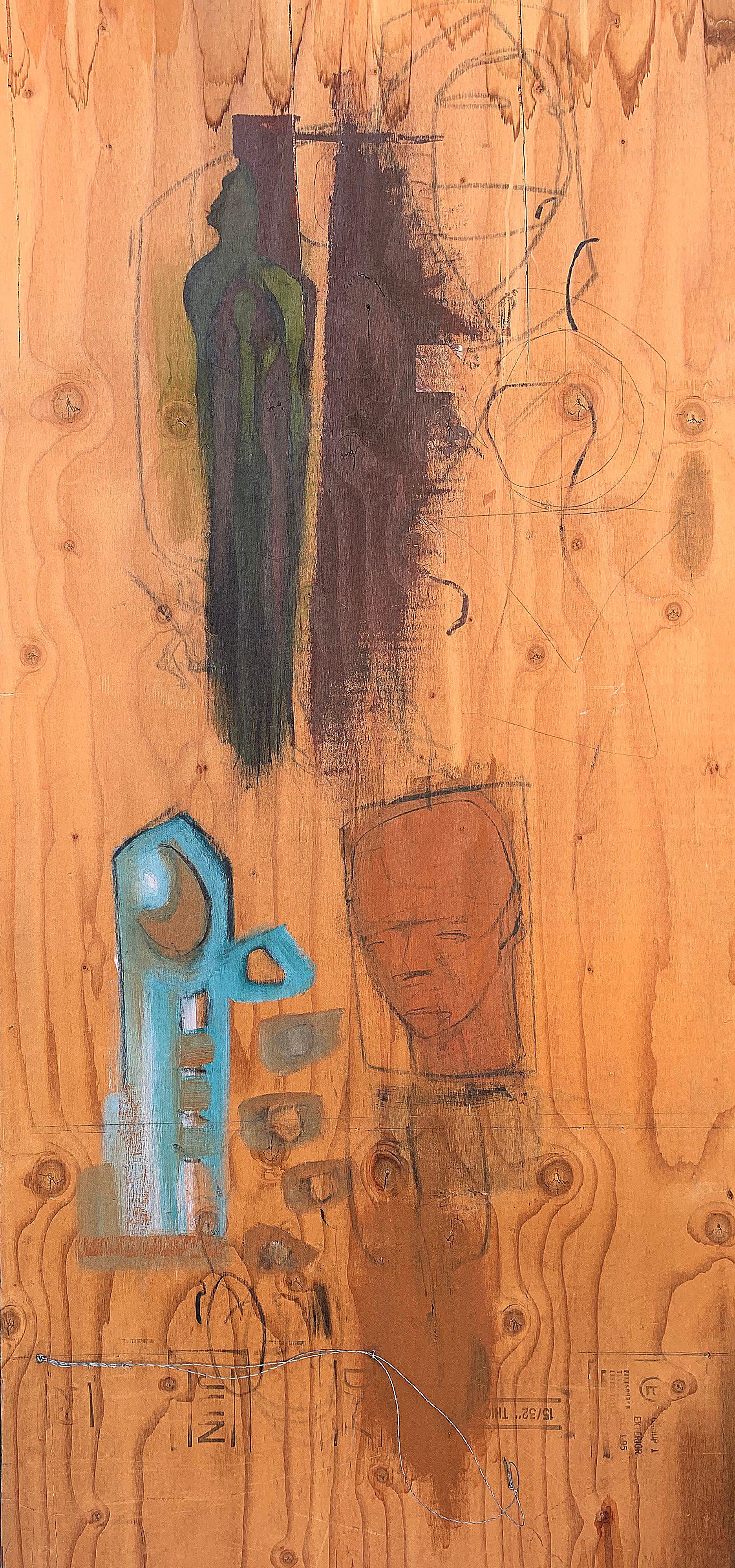 Tall Figurative Painting on Plywood For Sale 5
