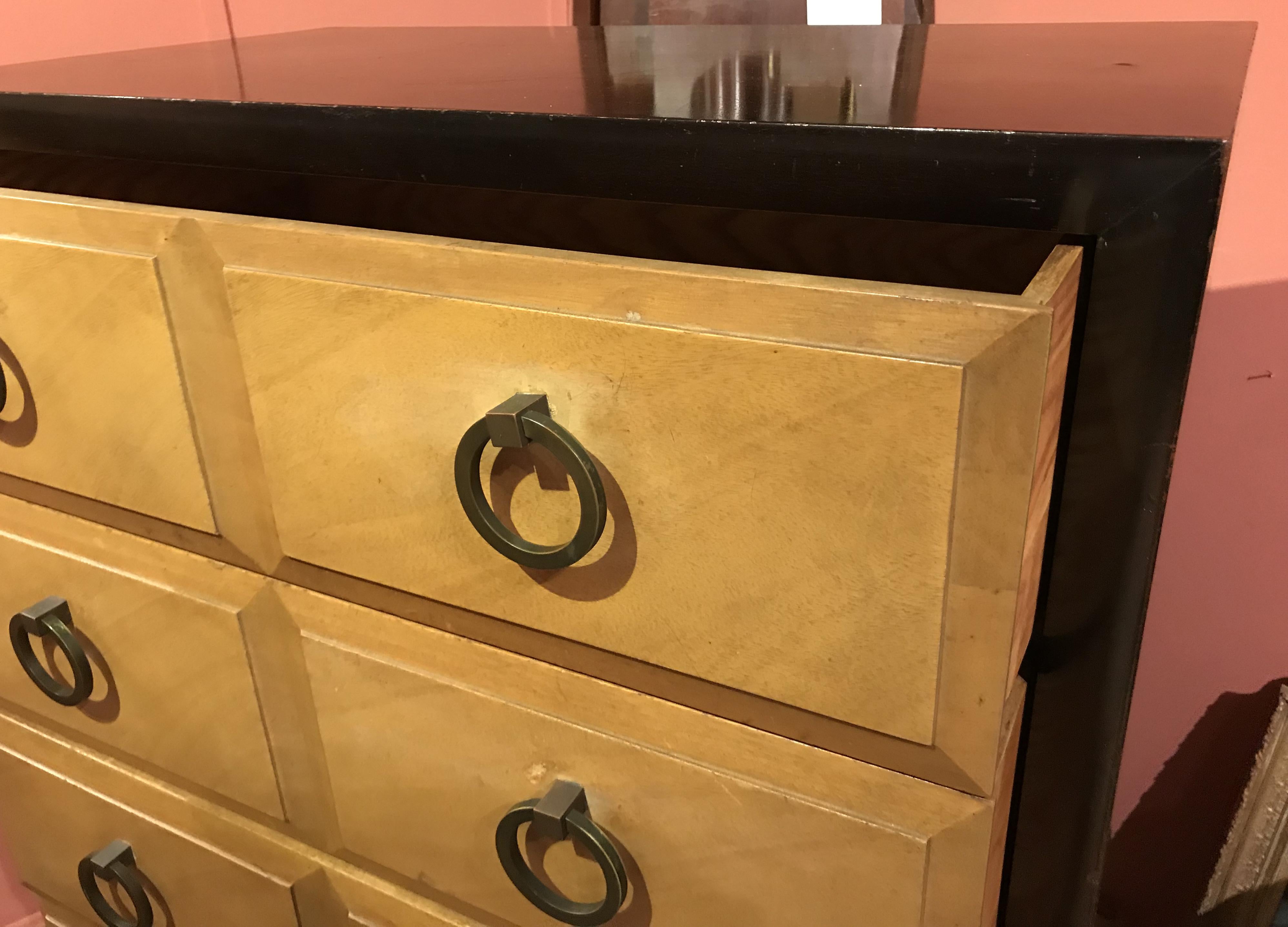 Tall Five Drawer Midcentury Chest Moderne by Widdicomb Furniture Co. In Good Condition In Milford, NH