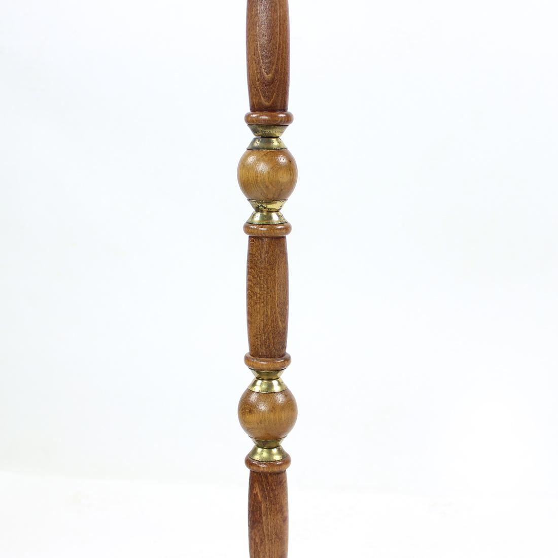 Tall Floor Lamp In Oak & Brass, Czechoslovakia 1950s 5