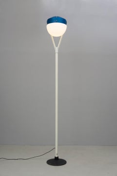 Tall floor lamp, white and blue metal, by Bruno Gatta, 1960