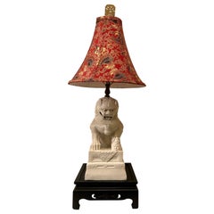 Tall Foo Dog White Lamp with Red Lamp Shade